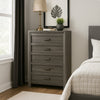 Velz Tall Dresser Chest | 5 Drawers | Finger Pull Handles | Dark Gray Wood