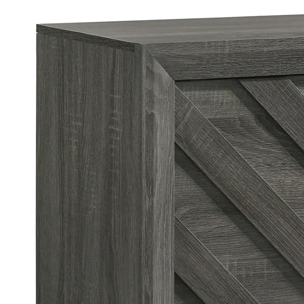 Velz TV Media Stand Cabinet | 2 Chevron Doors. Open Shelves | Dark Gray BM338482