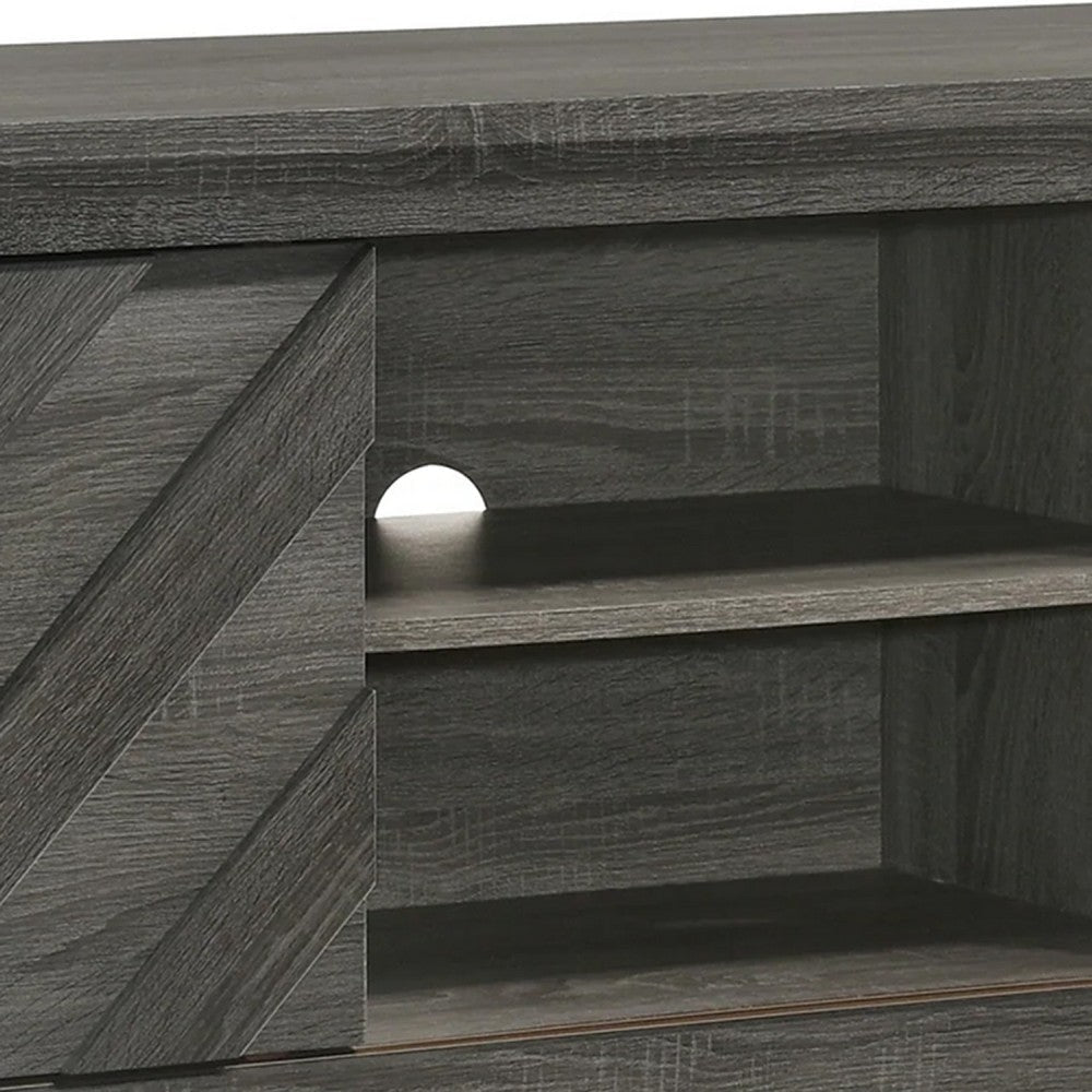 Velz TV Media Stand Cabinet | 2 Chevron Doors. Open Shelves | Dark Gray BM338482