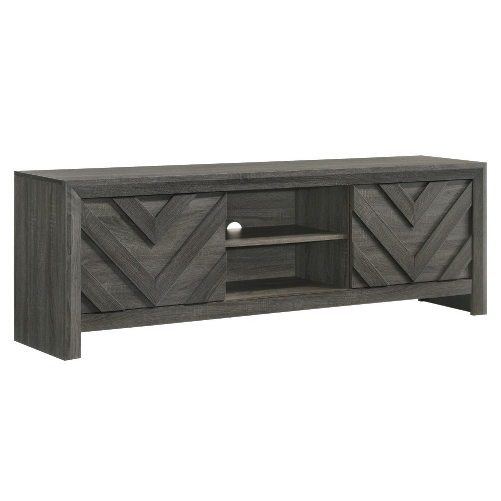 Velz TV Media Stand Cabinet | 2 Chevron Doors. Open Shelves | Dark Gray BM338482