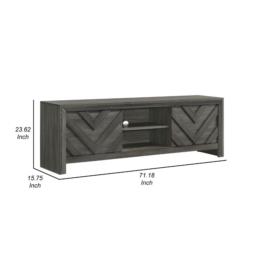 Velz TV Media Stand Cabinet | 2 Chevron Doors. Open Shelves | Dark Gray BM338482
