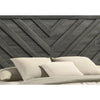 Velz Queen Size Bed w Chevron Patterned Headboard | Dark Gray Wood