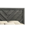 Velz Queen Size Bed w Chevron Patterned Headboard | Dark Gray Wood