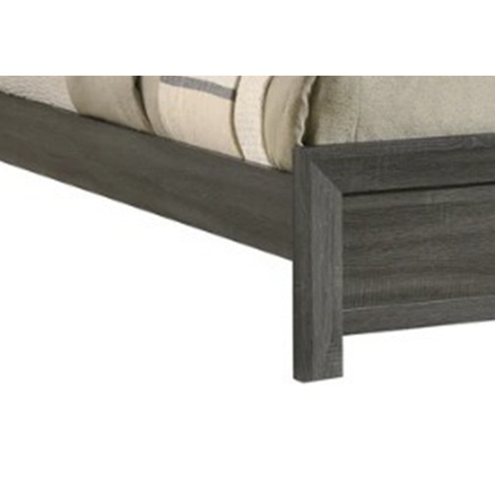 Velz Queen Size Bed w Chevron Patterned Headboard | Dark Gray Wood