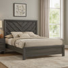 Velz Queen Size Bed w Chevron Patterned Headboard | Dark Gray Wood