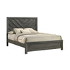 Velz Queen Size Bed w Chevron Patterned Headboard | Dark Gray Wood