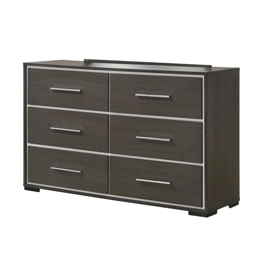 Hez 2pc Dresser and Mirror Set | 6 Drawers | Silver Trim | Modern Dark Brown BM338487