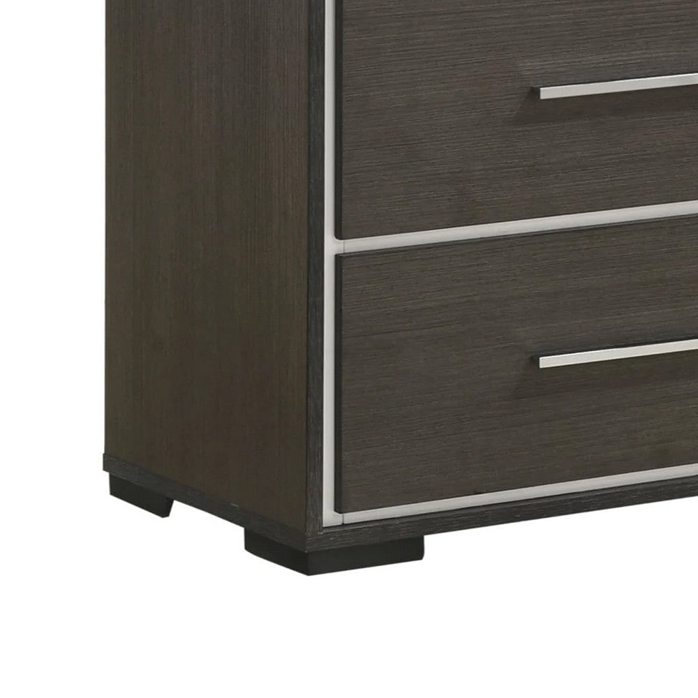 Hez 2pc Dresser and Mirror Set | 6 Drawers | Silver Trim | Modern Dark Brown BM338487