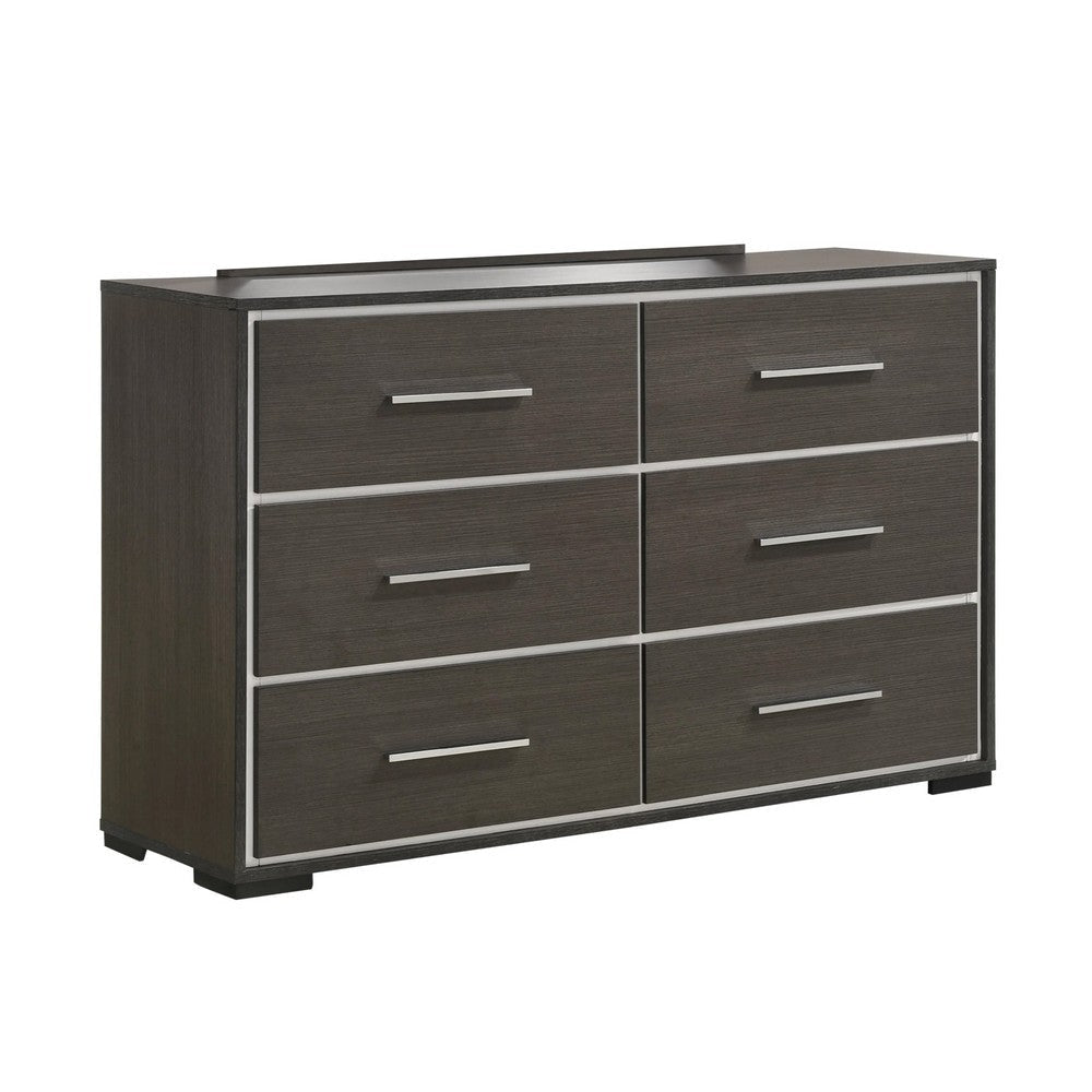 Hez 2pc Dresser and Mirror Set | 6 Drawers | Silver Trim | Modern Dark Brown BM338487