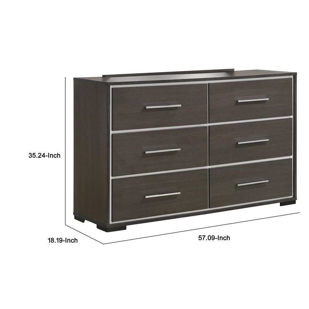 Hez 2pc Dresser and Mirror Set | 6 Drawers | Silver Trim | Modern Dark Brown BM338487