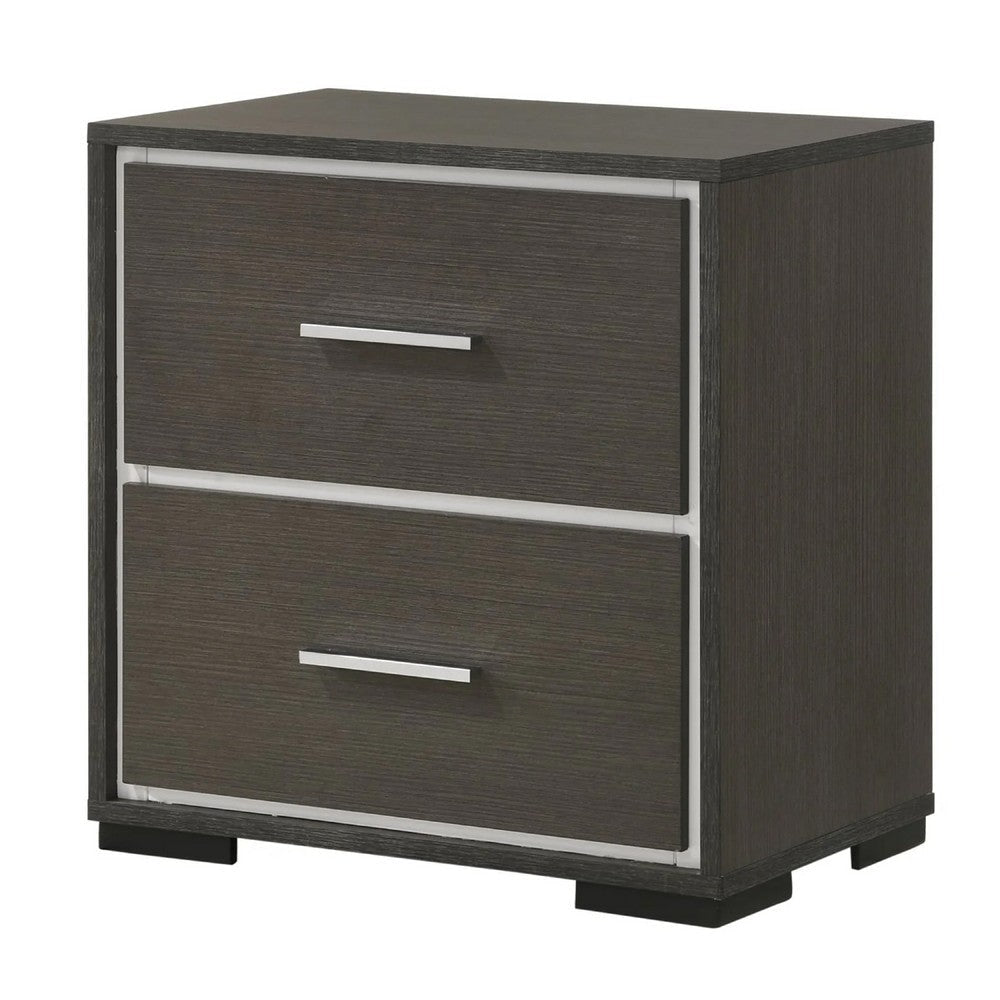 Hez Nightstand | 2 Drawers | Silver Trim | Modern Dark Brown Finish BM338488