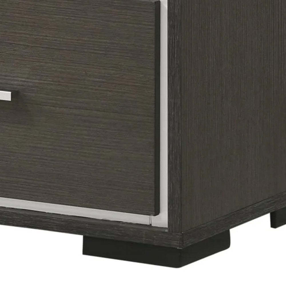 Hez Nightstand | 2 Drawers | Silver Trim | Modern Dark Brown Finish BM338488