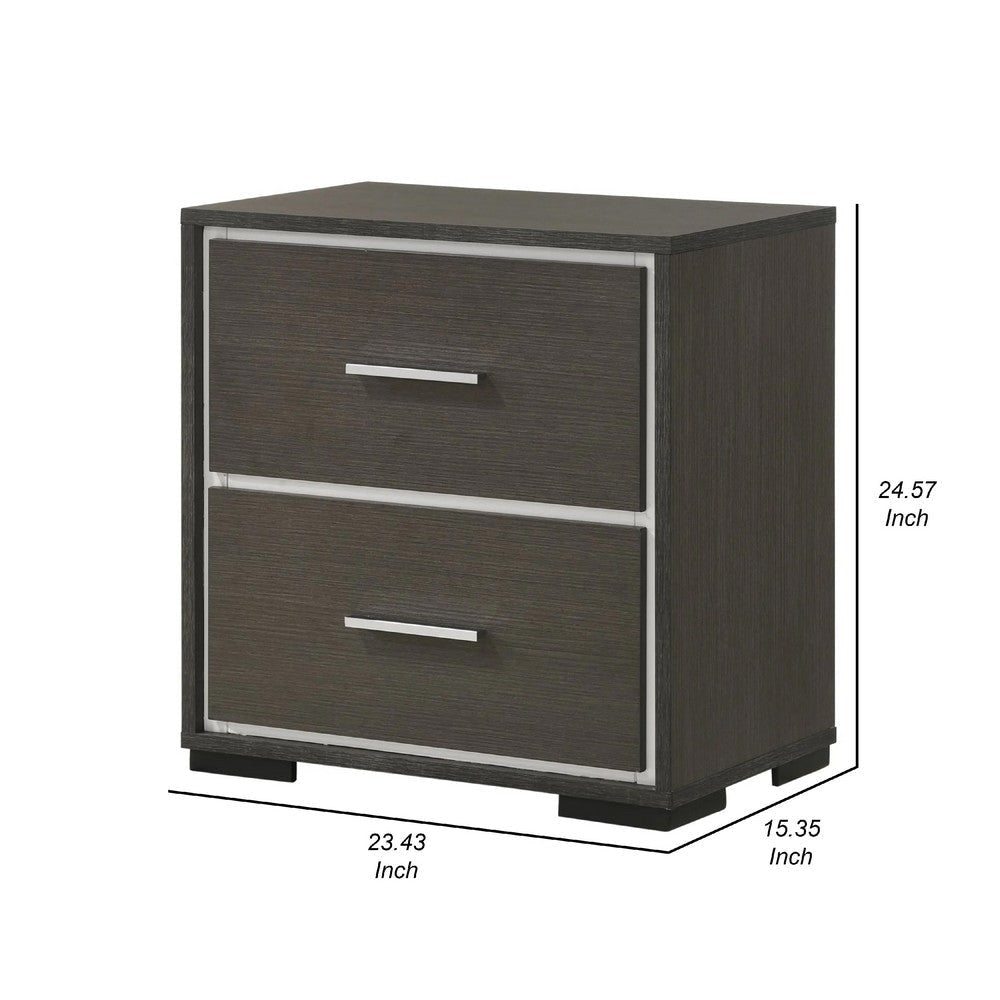 Hez Nightstand | 2 Drawers | Silver Trim | Modern Dark Brown Finish BM338488