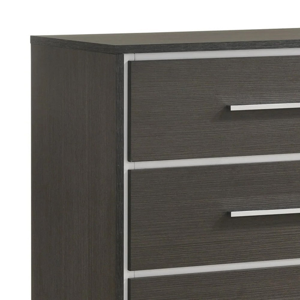 Hez Tall Dresser Chest | 5 Drawers | Silver Trim | Modern Dark Brown Finish BM338489