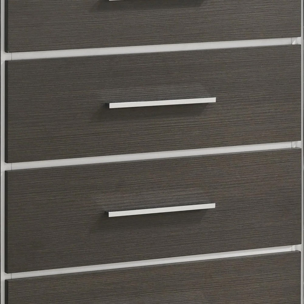 Hez Tall Dresser Chest | 5 Drawers | Silver Trim | Modern Dark Brown Finish BM338489