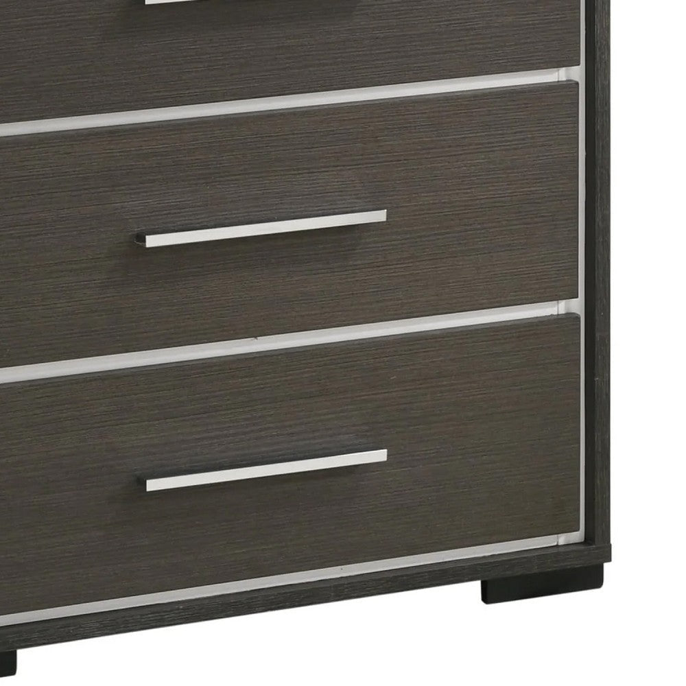 Hez Tall Dresser Chest | 5 Drawers | Silver Trim | Modern Dark Brown Finish BM338489