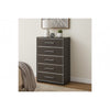 Hez Tall Dresser Chest | 5 Drawers | Silver Trim | Modern Dark Brown Finish