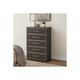 Hez Tall Dresser Chest | 5 Drawers | Silver Trim | Modern Dark Brown Finish