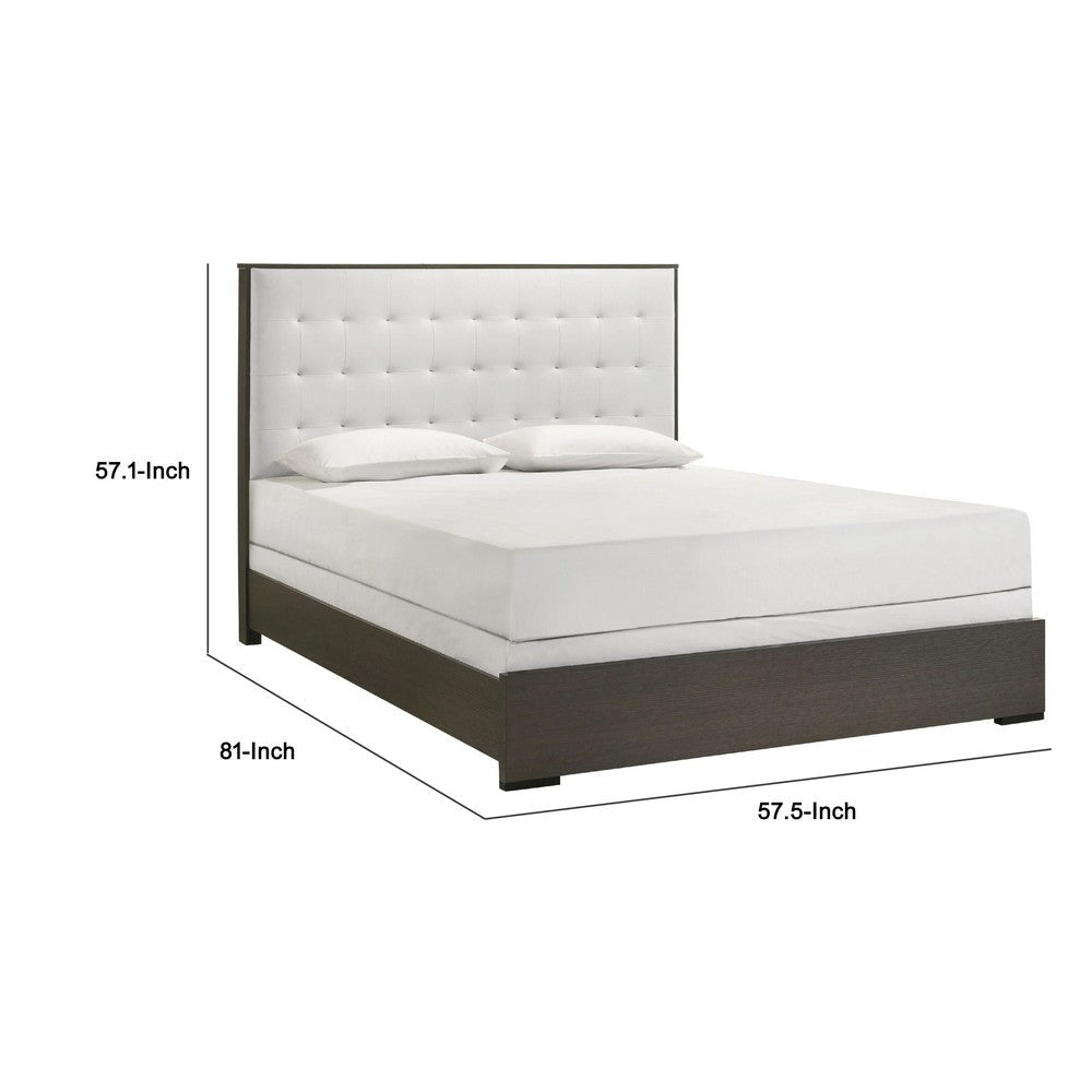 Hez Full Size Bed | Cream White Tufted Headboard Upholstery | Dark Brown BM338490