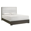 Hez Full Size Bed | Cream White Tufted Headboard Upholstery | Dark Brown BM338490