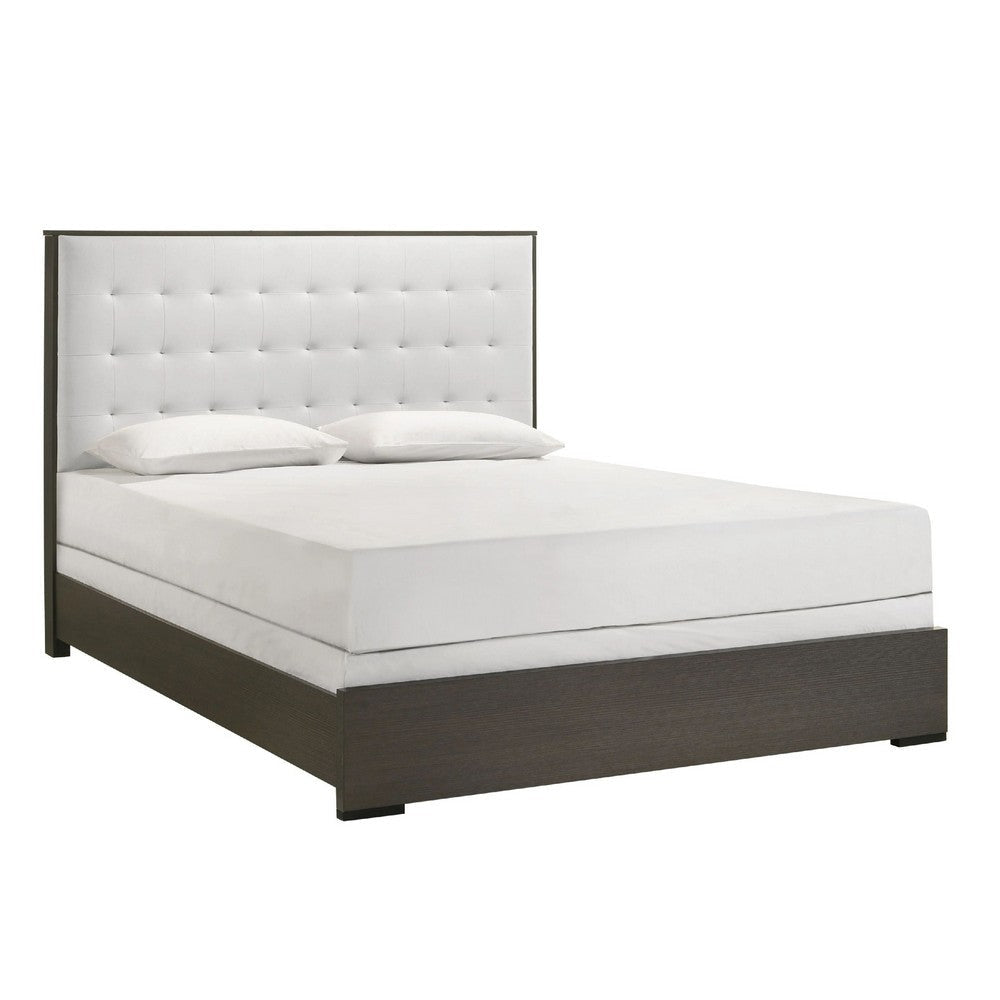 Hez Full Size Bed | Cream White Tufted Headboard Upholstery | Dark Brown BM338490