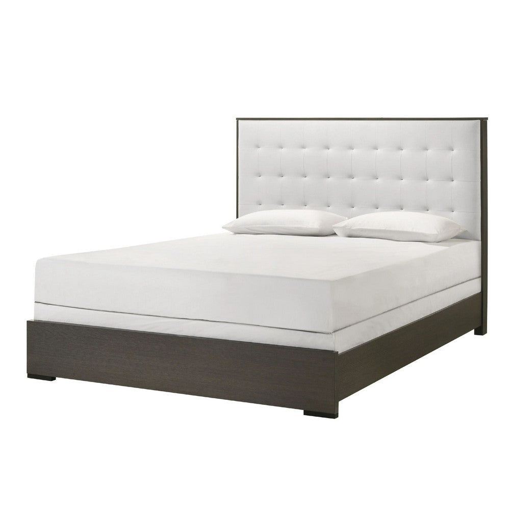 Hez King Size Bed | Tufted Cream White Headboard Upholstery | Dark Brown BM338491