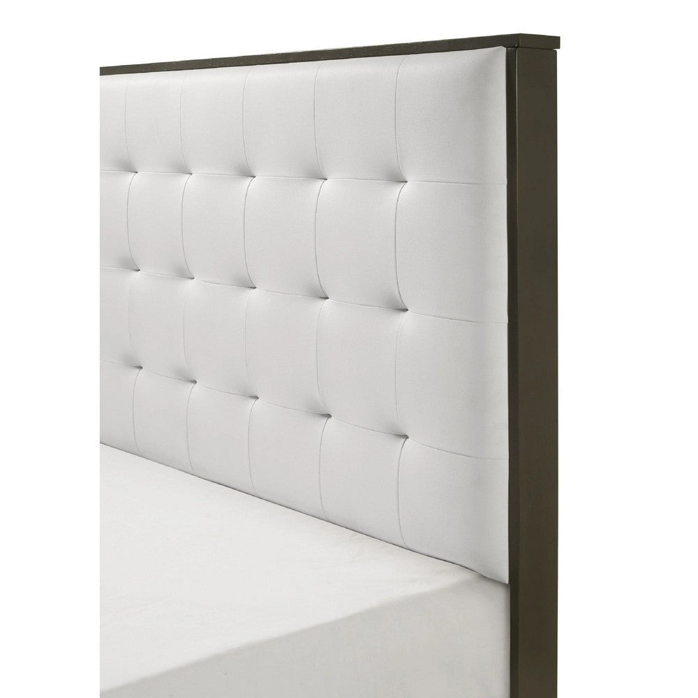 Hez Queen Size Bed | Tufted Cream White Headboard Upholstery | Dark Brown BM338492