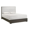 Hez Queen Size Bed | Tufted Cream White Headboard Upholstery | Dark Brown BM338492