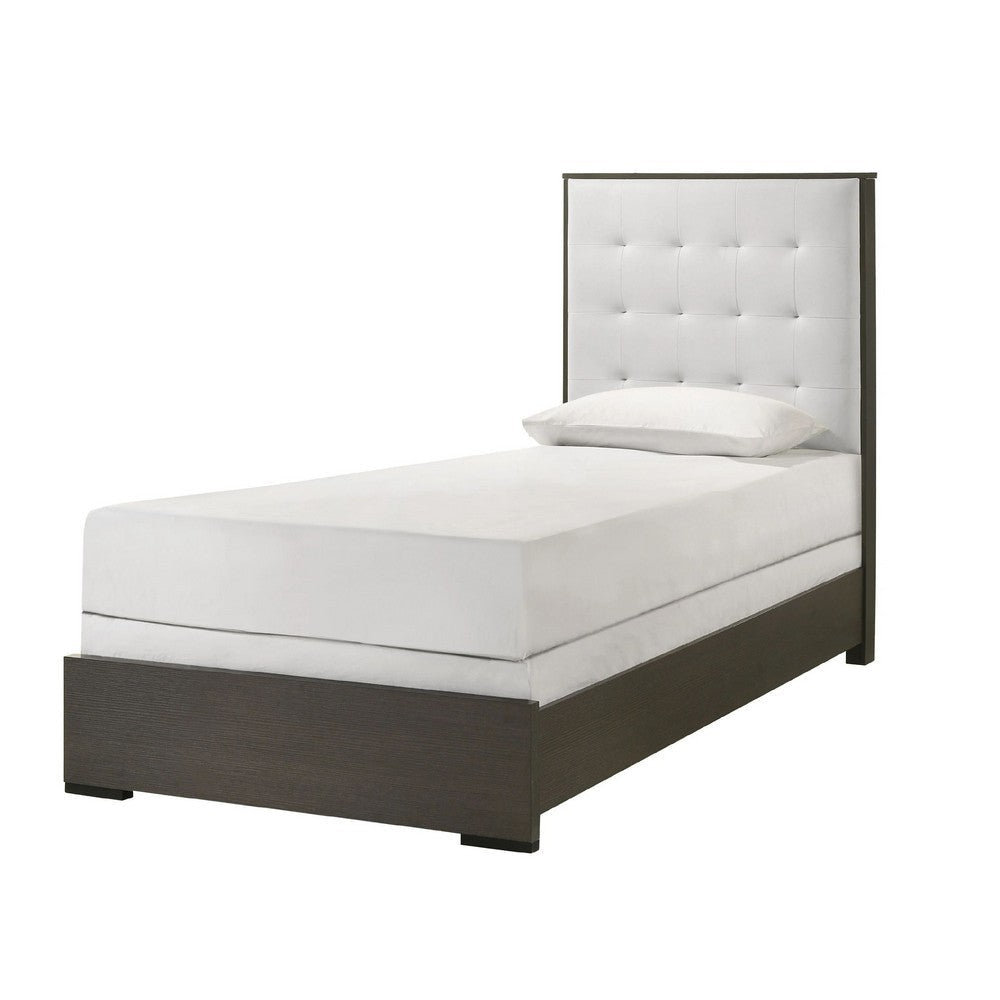 Hez Twin Size Bed | Tufted Cream White Headboard Upholstery | Dark Brown BM338493