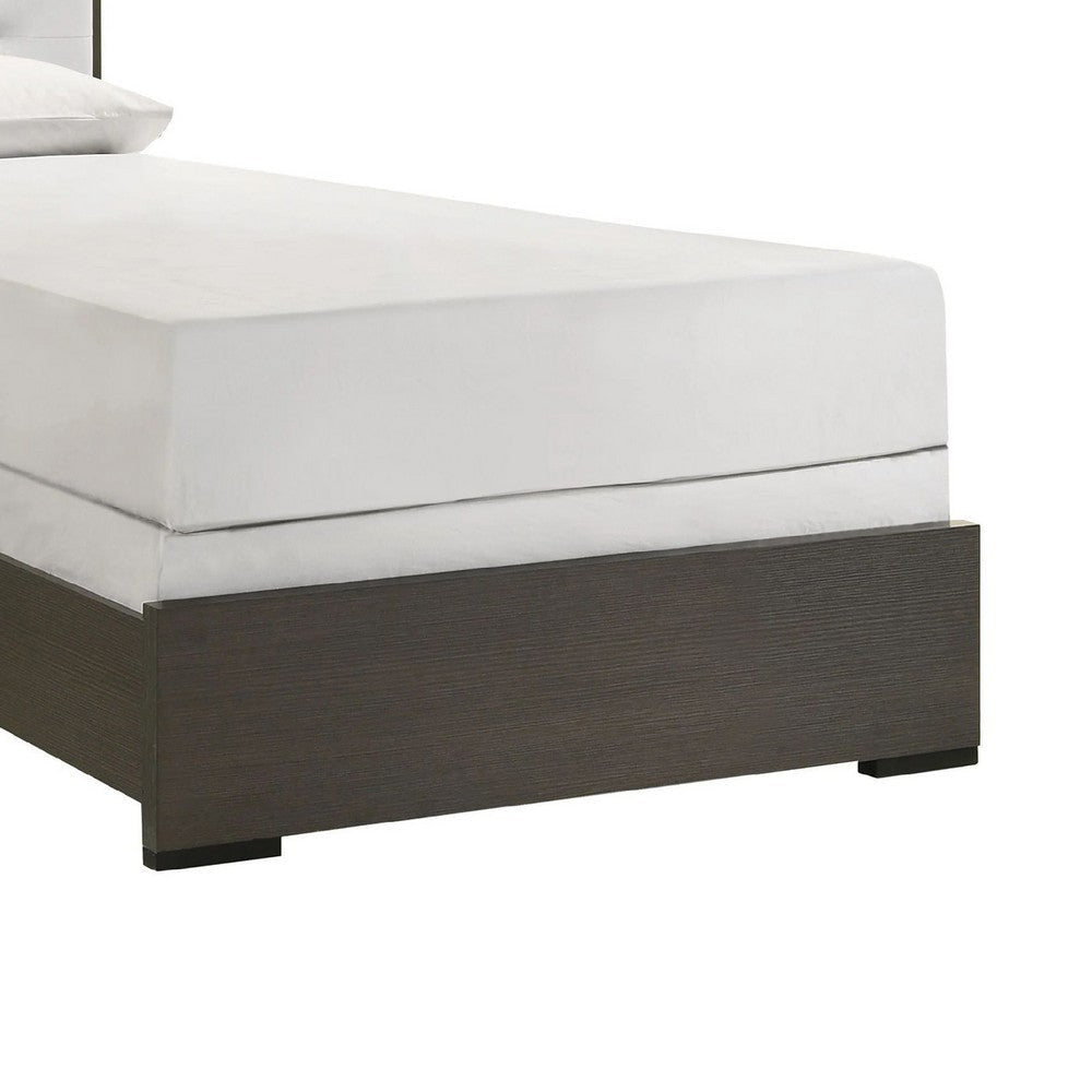 Hez Twin Size Bed | Tufted Cream White Headboard Upholstery | Dark Brown BM338493