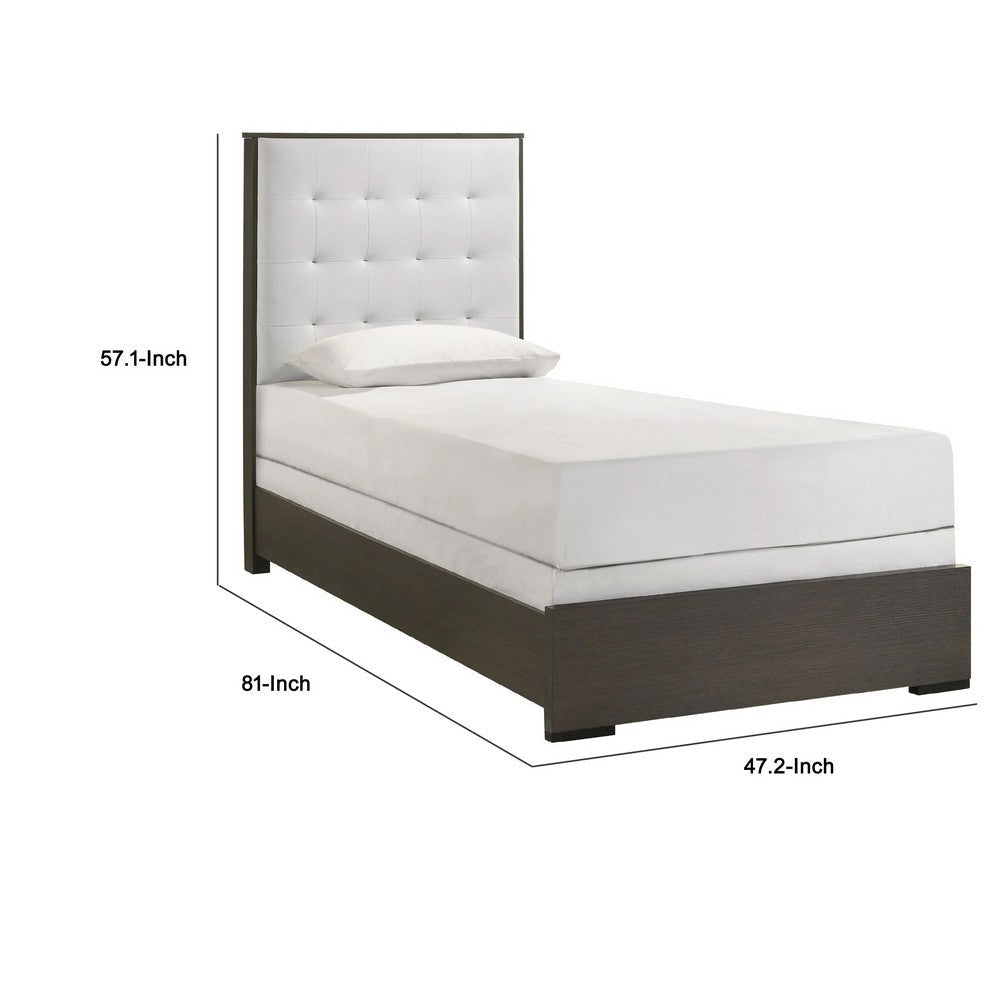 Hez Twin Size Bed | Tufted Cream White Headboard Upholstery | Dark Brown BM338493