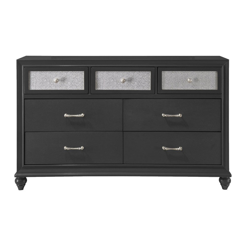 Lexi 2pc Dresser and Mirror Set | 7 Drawers | Silver Handles and Knobs | Black BM338494