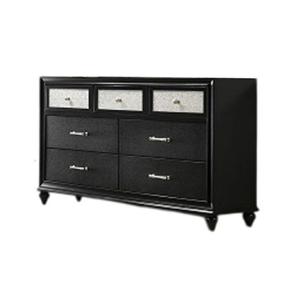 Lexi 2pc Dresser and Mirror Set | 7 Drawers | Silver Handles and Knobs | Black BM338494