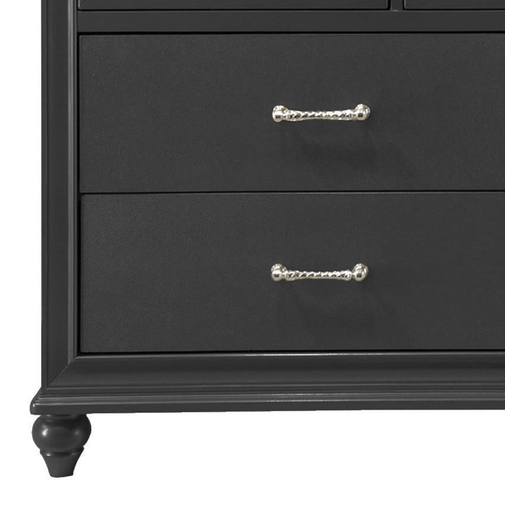 Lexi 2pc Dresser and Mirror Set | 7 Drawers | Silver Handles and Knobs | Black BM338494