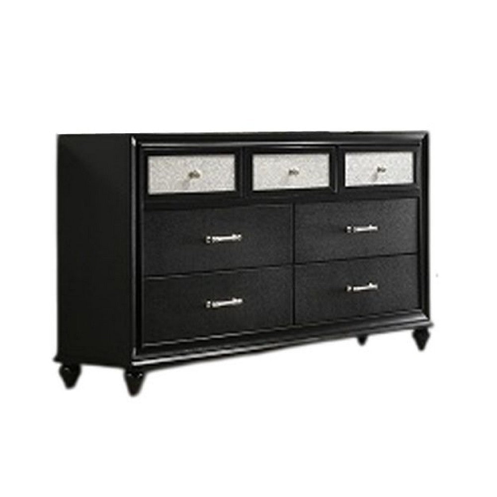 Lexi 2pc Dresser and Mirror Set | 7 Drawers | Silver Handles and Knobs | Black BM338494