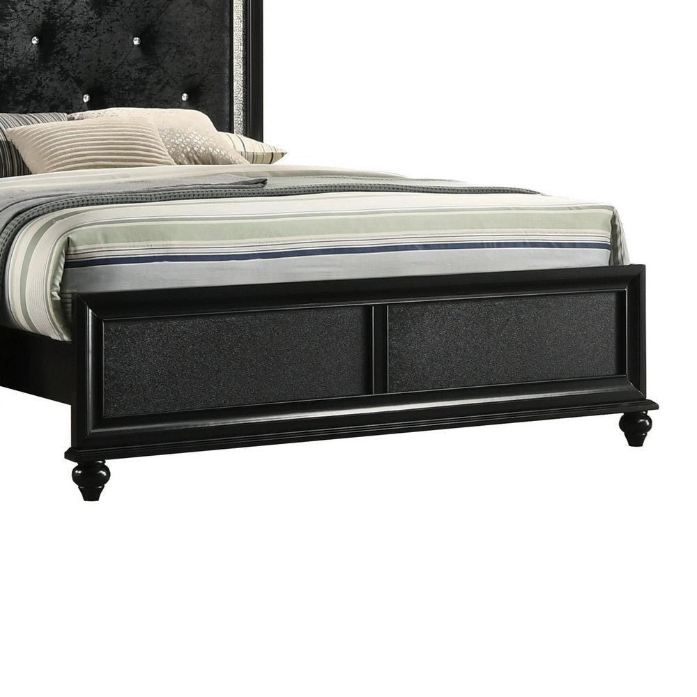 Lexi Full Size Bed w Crystal Tufted Upholstery | Silver Glitter Trim | Black BM338497