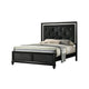 Lexi Queen Size Bed w Crystal Tufted Upholstery | Silver Glitter Trim | Black BM338499