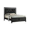 Lexi Queen Size Bed w Crystal Tufted Upholstery | Silver Glitter Trim | Black BM338499