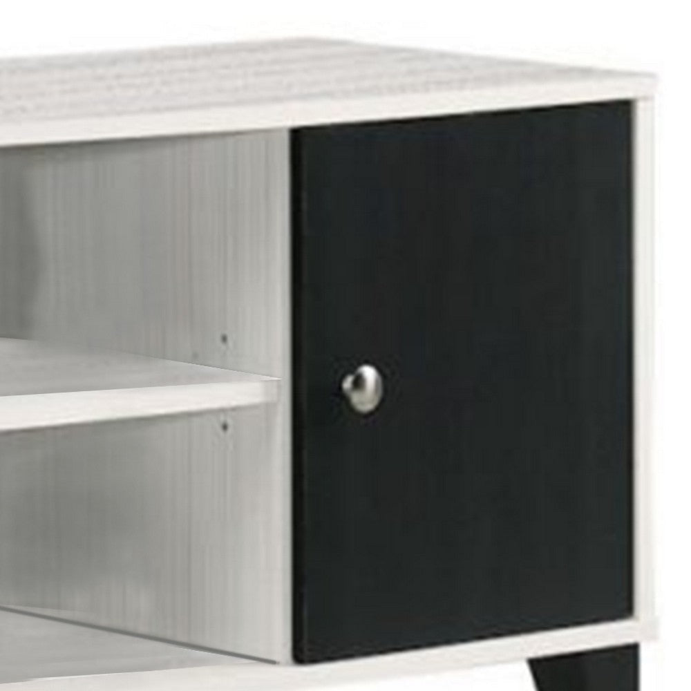 Akin TV Stand Media Center | 2 Doors w 4 Open Shelves | White | Black Wood BM338500