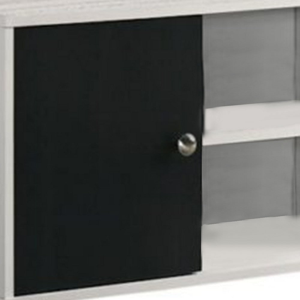 Akin TV Stand Media Center | 2 Doors w 4 Open Shelves | White | Black Wood BM338500