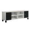 Akin TV Stand Media Center | 2 Doors w 4 Open Shelves | White | Black Wood BM338500