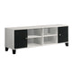 Akin TV Stand Media Center | 2 Doors w 4 Open Shelves | White | Black Wood BM338500