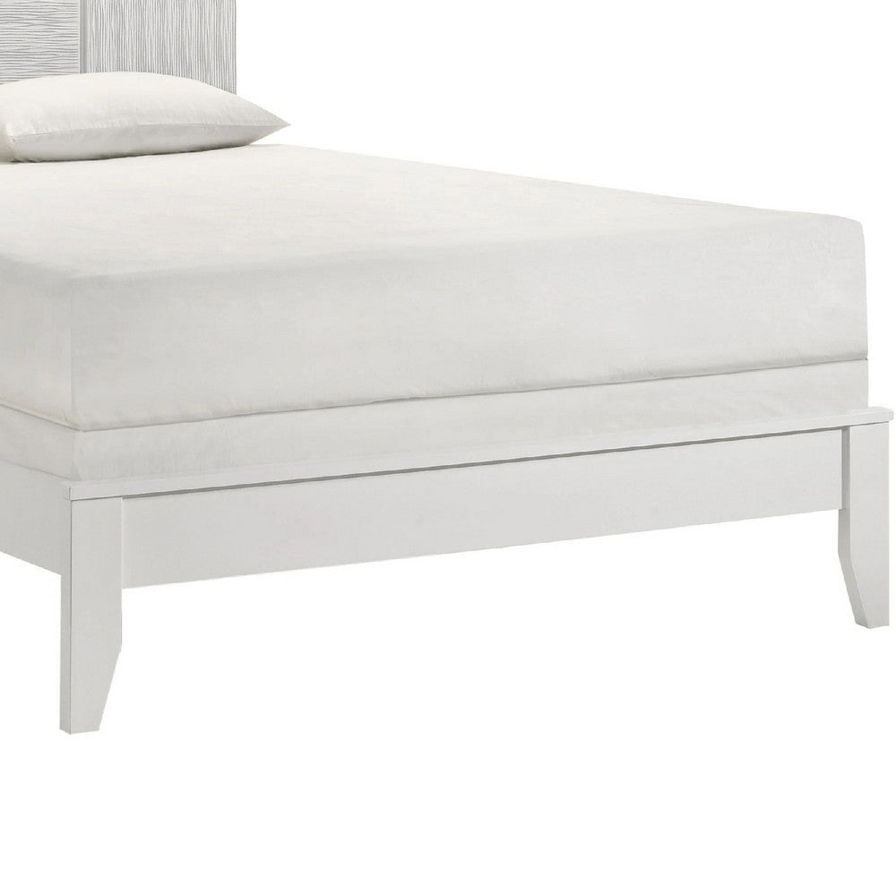 Deny Full Size Bed w Grid Pattern Headboard | Tapered Front Legs | White BM338501