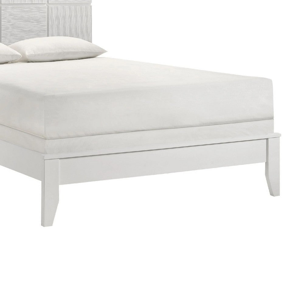 Deny King Size Bed w Grid Pattern Headboard | Tapered Front Legs | White BM338502