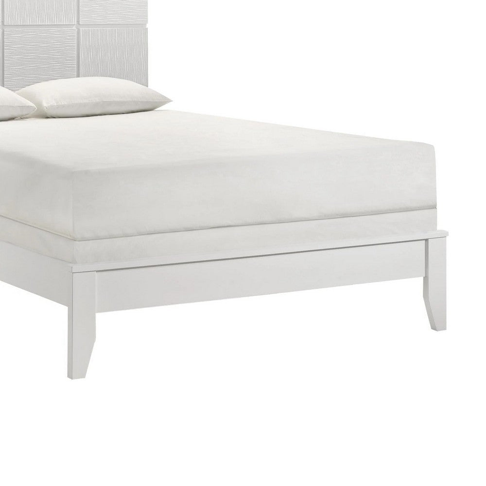 Deny Twin Size Bed w Grid Pattern Headboard | Tapered Front Legs | White BM338504