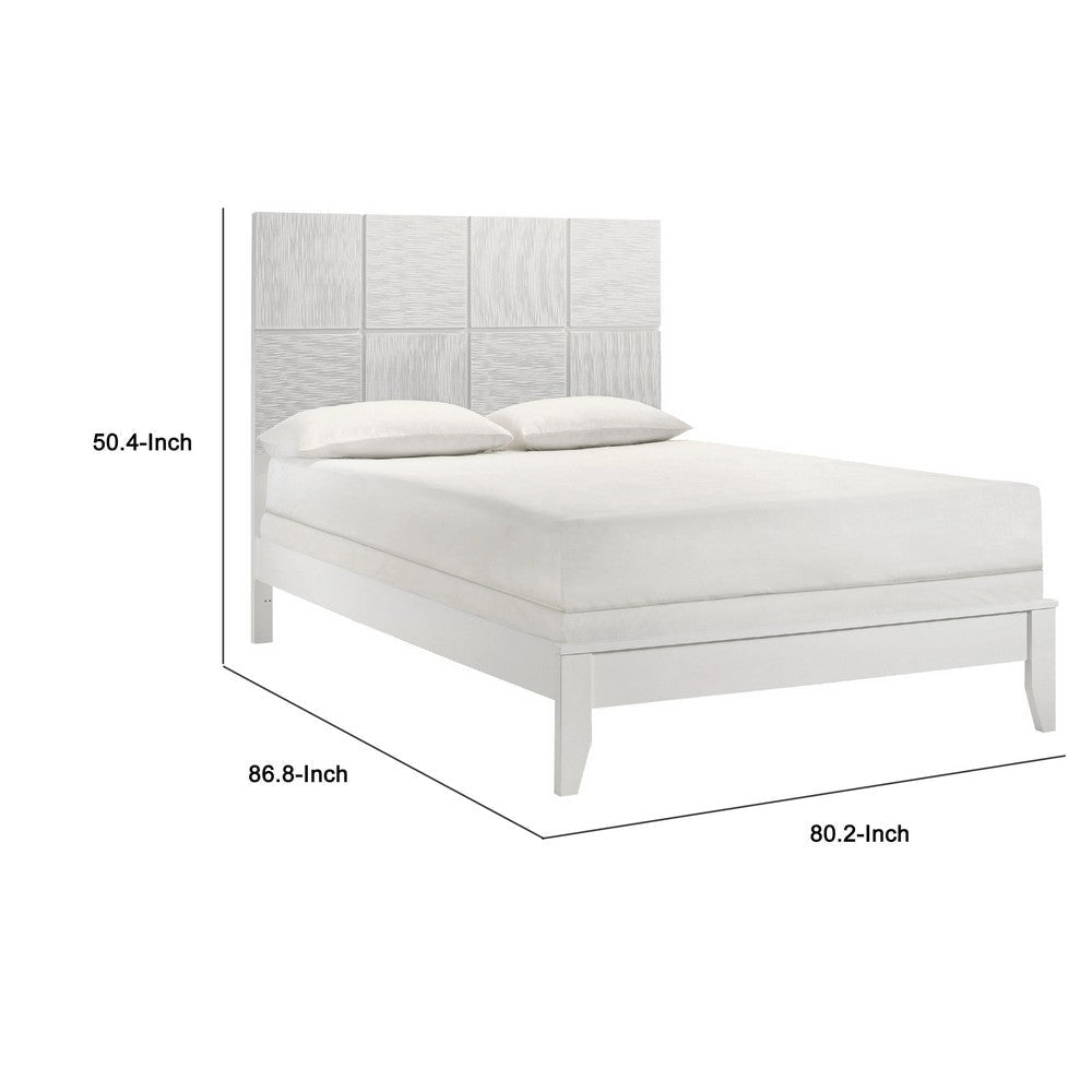 Deny Twin Size Bed w Grid Pattern Headboard | Tapered Front Legs | White BM338504
