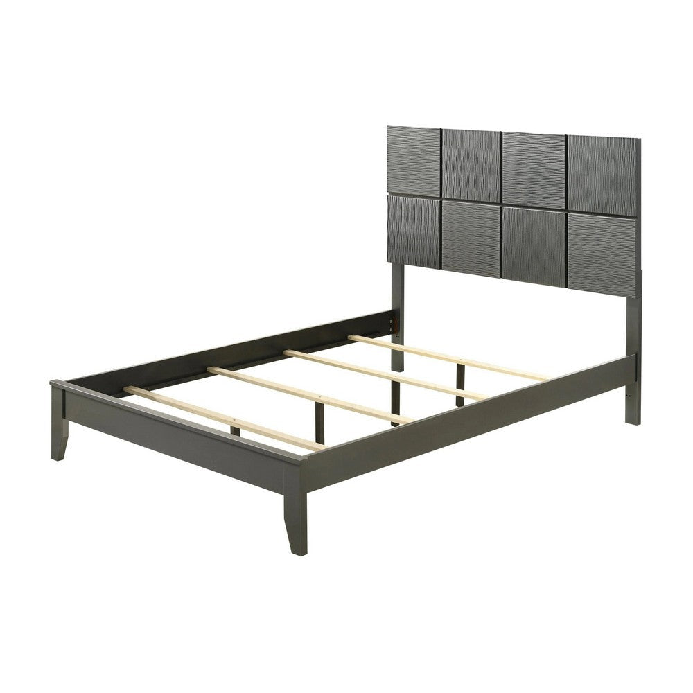 Deny Full Size Bed w Patterned Headboard | Tapered Front Legs | Metallic Gray BM338508
