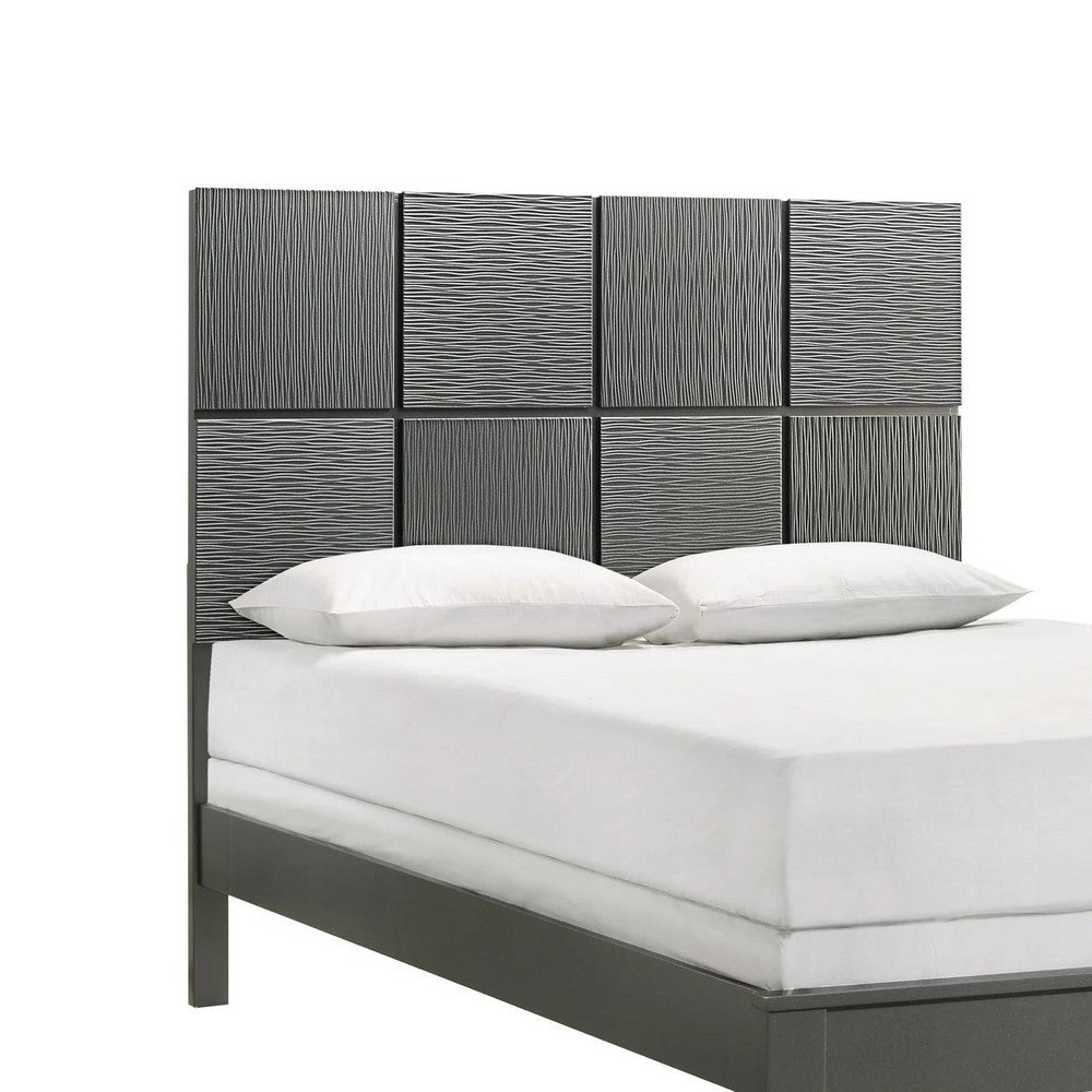 Deny Full Size Bed w Patterned Headboard | Tapered Front Legs | Metallic Gray BM338508