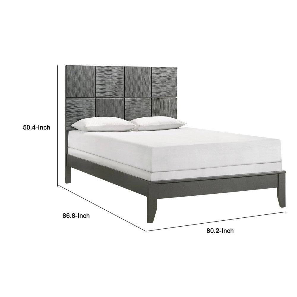 Deny Full Size Bed w Patterned Headboard | Tapered Front Legs | Metallic Gray BM338508