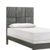 Deny Twin Size Bed w Patterned Headboard | Tapered Front Legs | Metallic Gray BM338511